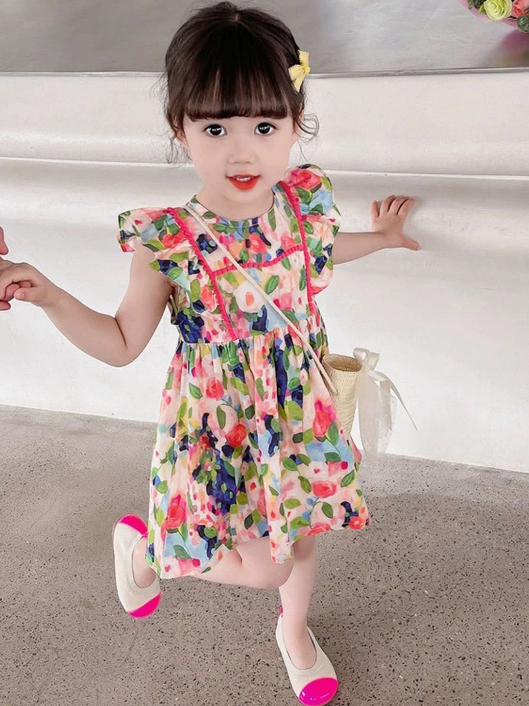 

LULU & SKY Girls Floral Print Fit & Flare Round Neck Dress, Multi