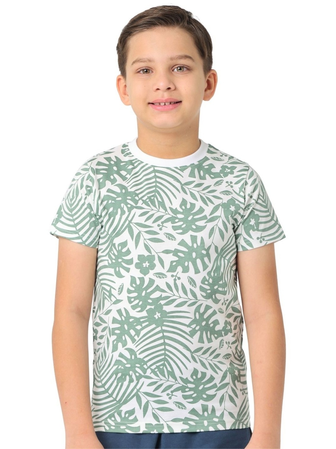 

Nuego Boys Bio Finish Floral Printed Round Neck Cotton T-shirt, Green