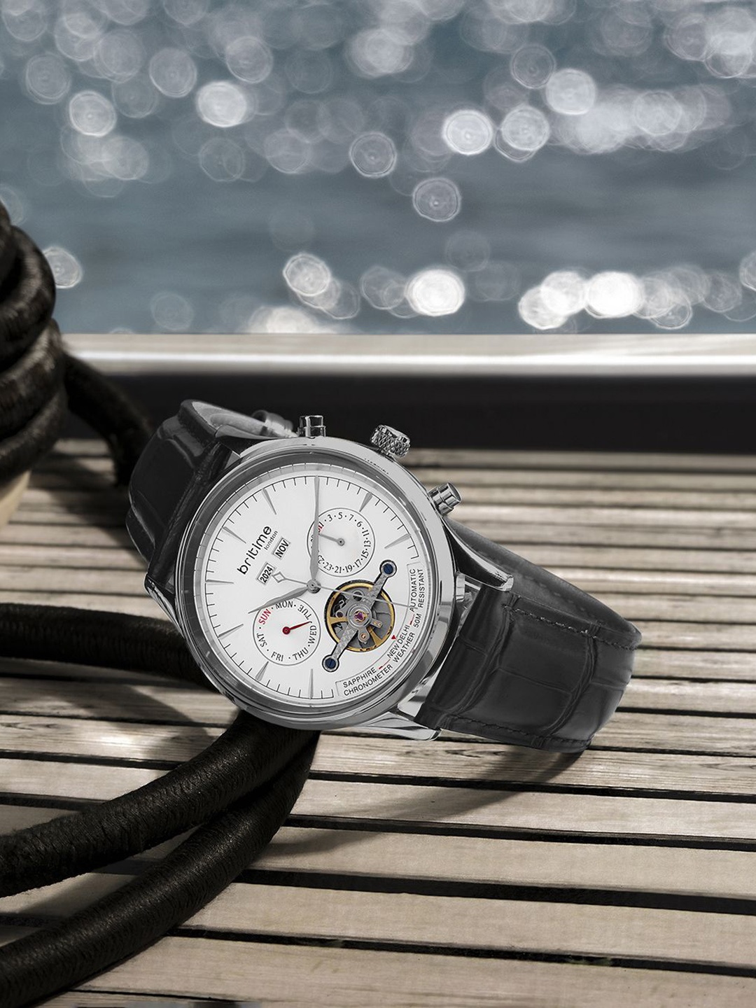 

Britime Men Dial & Leather Bracelet Style Analogue Automatic Motion Watch 867-L10306, Silver