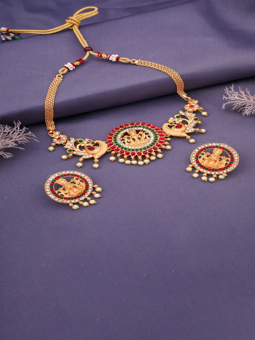 

Rangrozo Jewellery Gold Plated Stones Studded & Beaded Jewellery Set