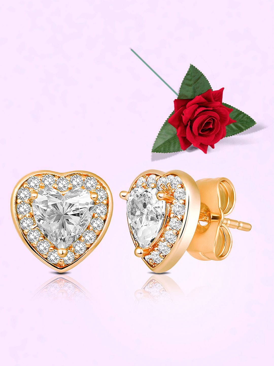 

Peora Gold Plated Cubic Zirconia Studded Heart Shaped Studs