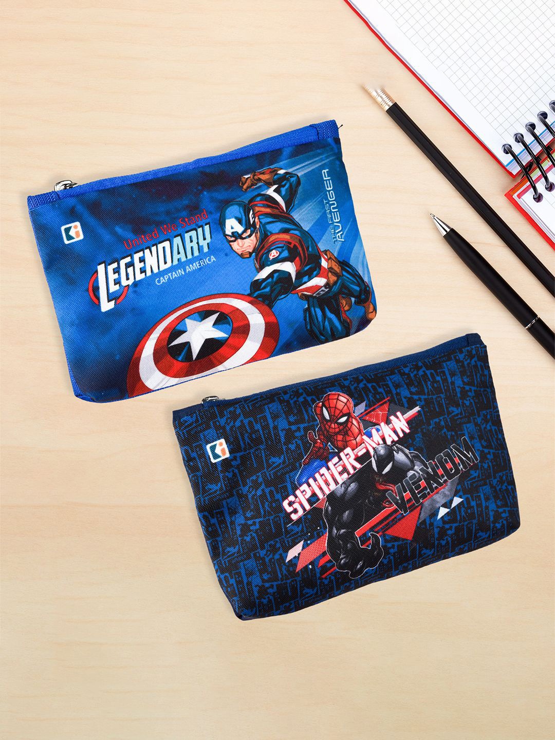 

Kuber Industries Navy Blue & Red Pack of 2 Marvel Square Pencil Pouch for Kids with Zipper