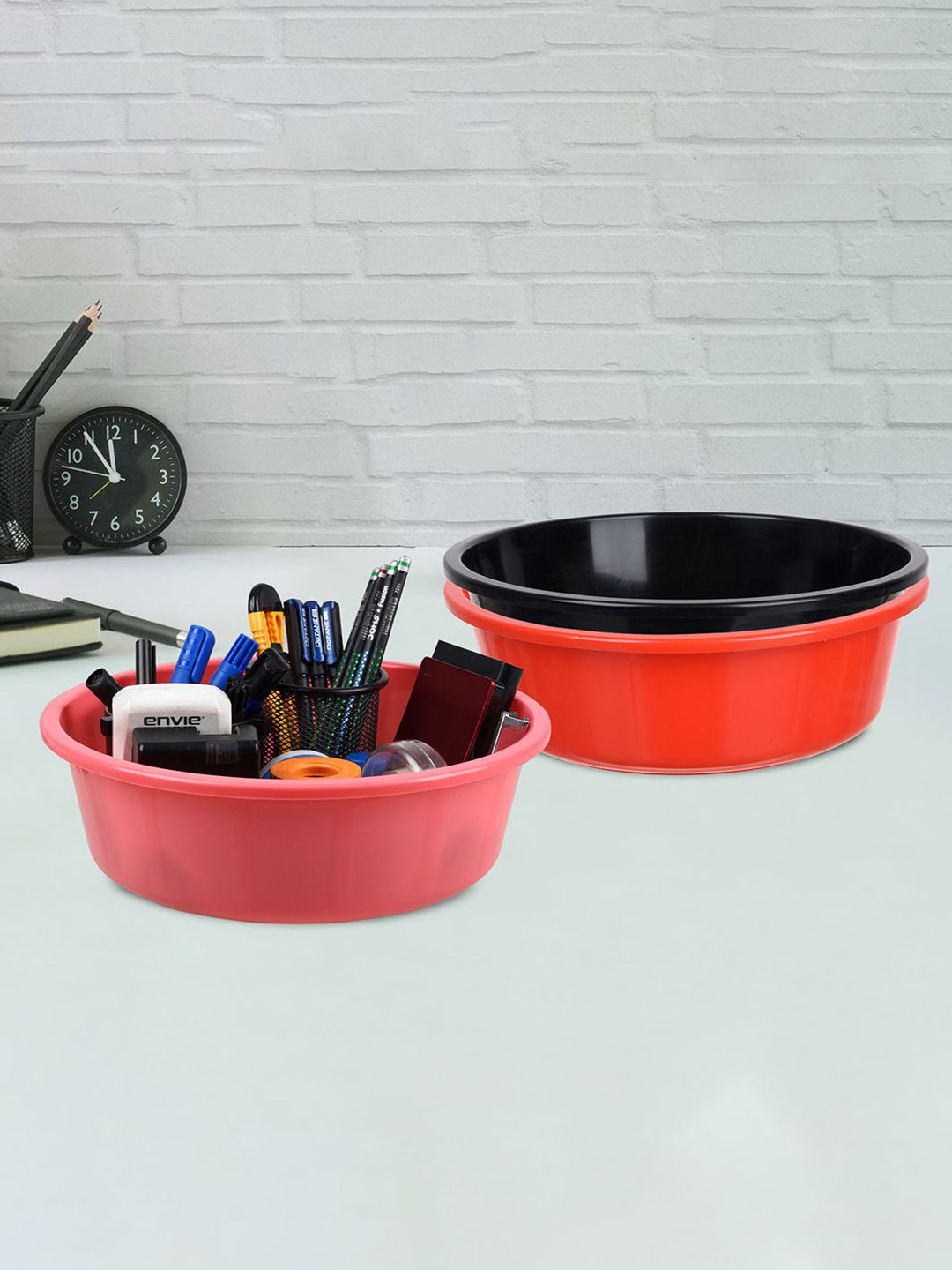 

Kuber Industries Red & Black 3 Pieces Regular Desk Organisers