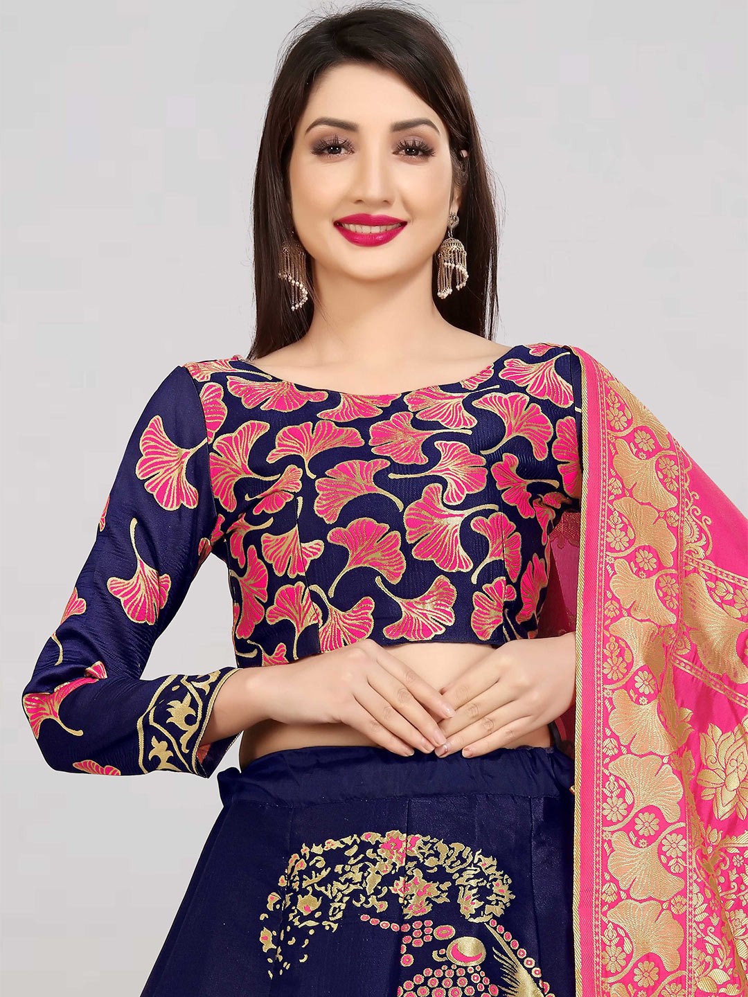 

DIVASTRI Woven Design Zari Printed Semi-Stitched Lehenga & Unstitched Blouse With Dupatta, Pink
