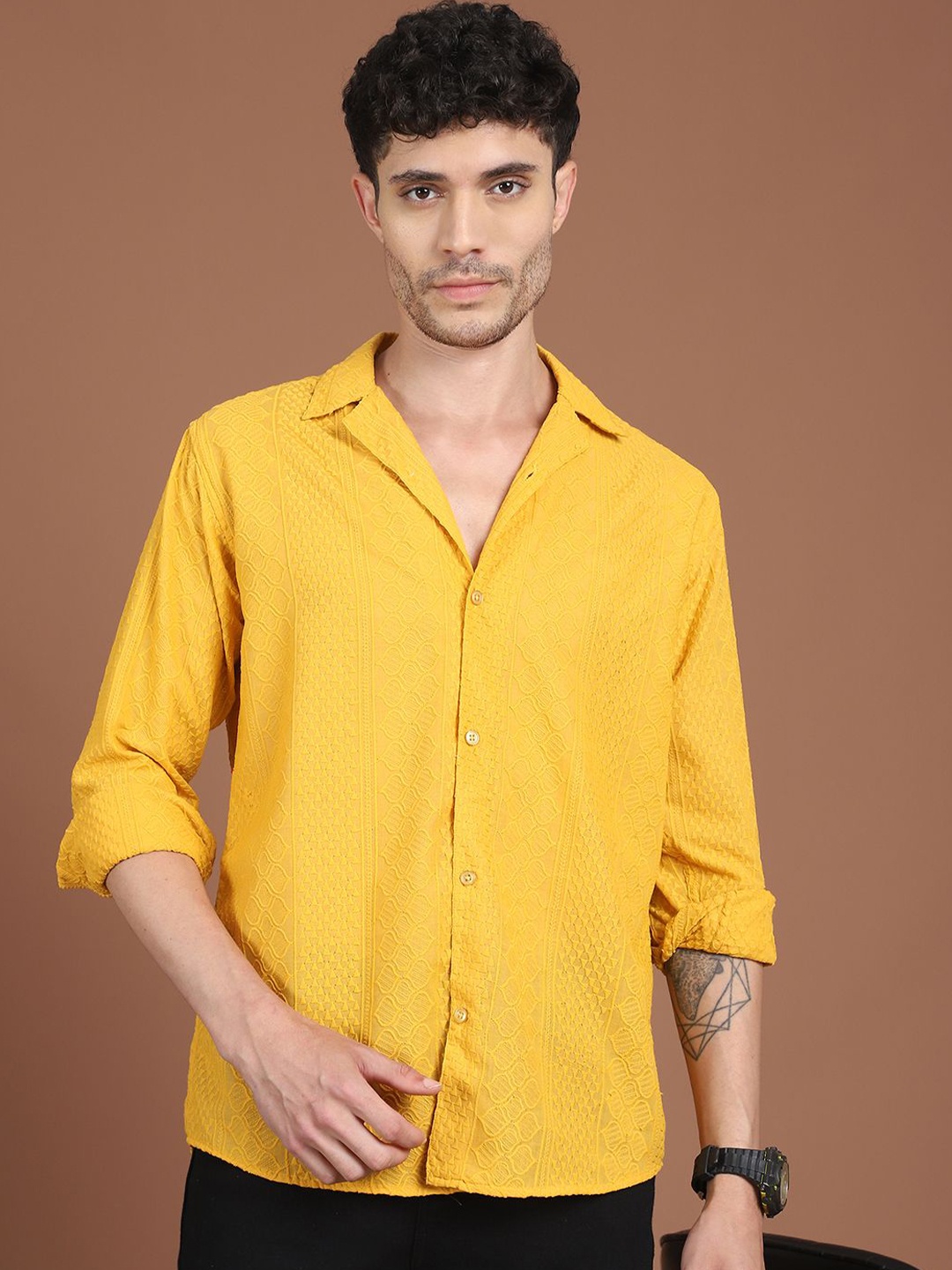 

Indian Needle Men Classic Opaque Casual Shirt, Mustard