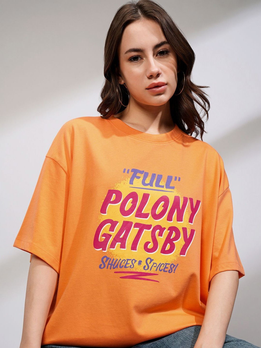 

Street By Tokyo Talkies Women Typography Printed Round Neck Oversized T-shirt, Orange