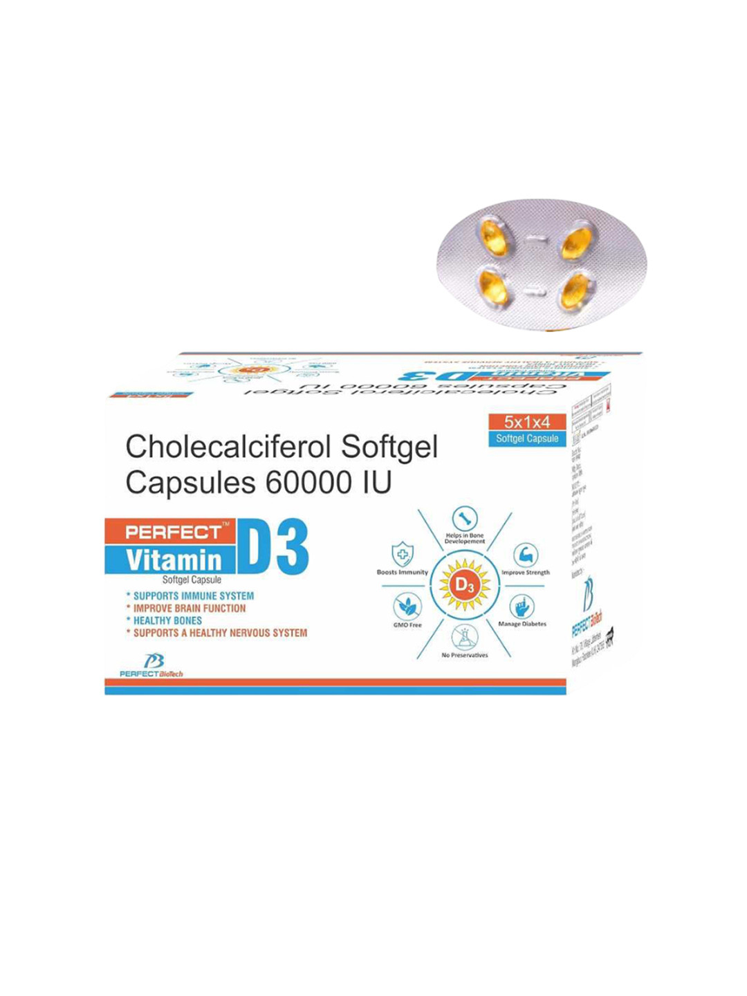 

PERFECT Vitamin D3 Softgel Capsule - 80 Softgel Capsules, Yellow