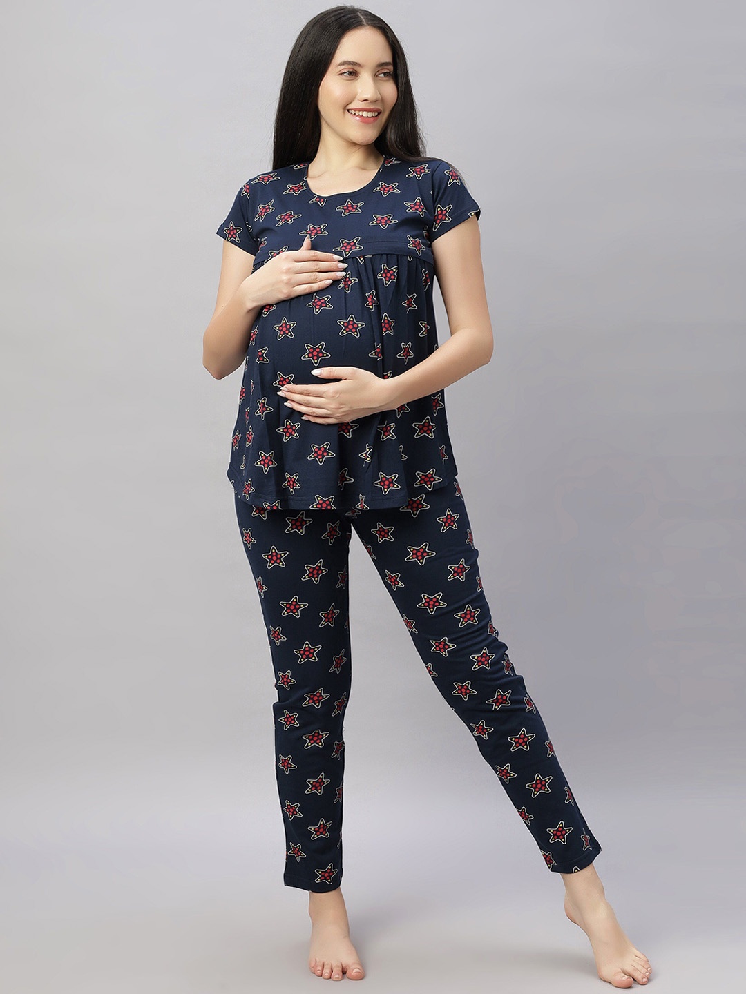 

DZZO Women Printed Night suit, Navy blue