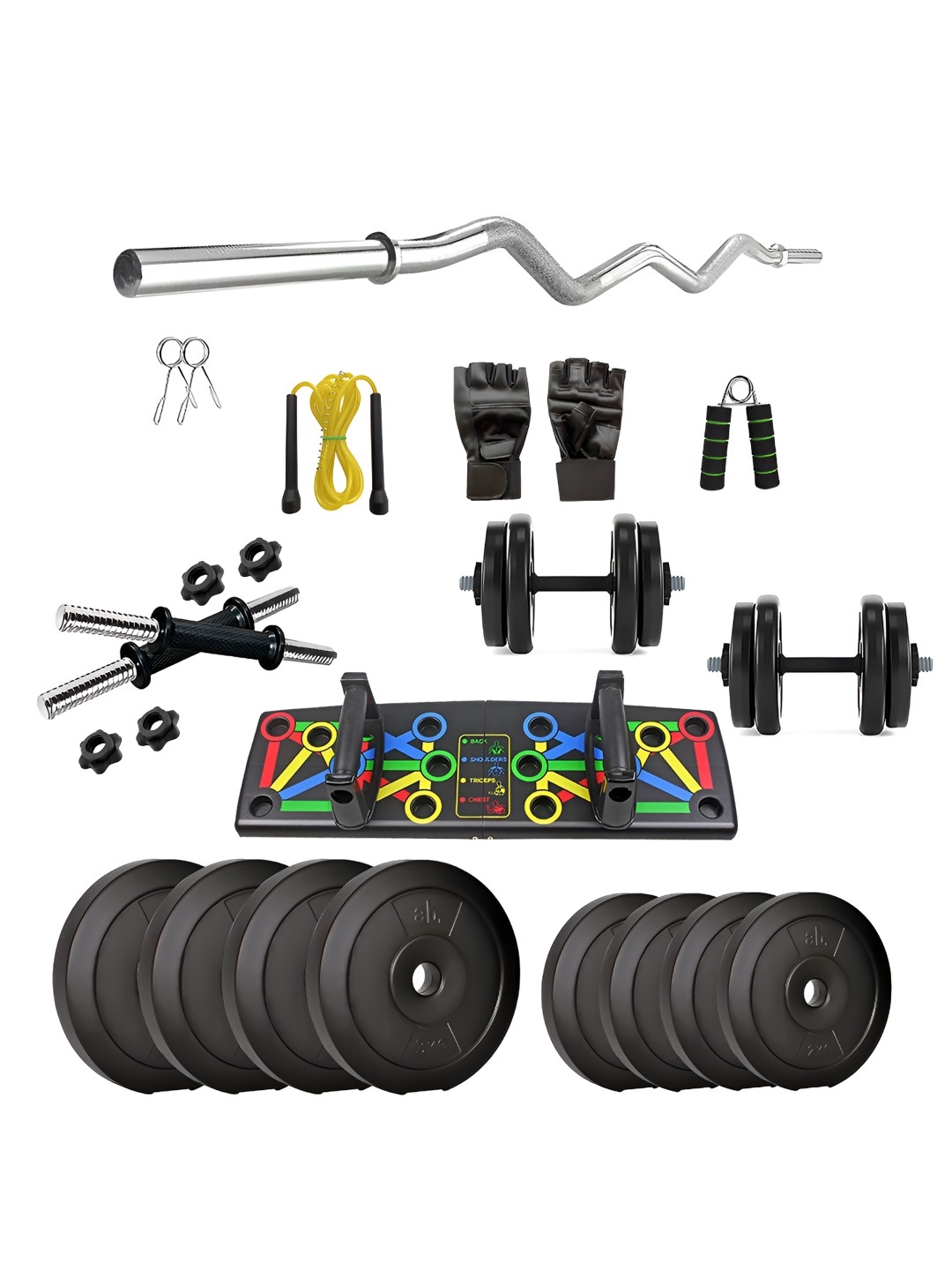 

Anythingbasic Set Of 23 20 kg Home Gym Set with Push Up Board Home Gym Combo, Black