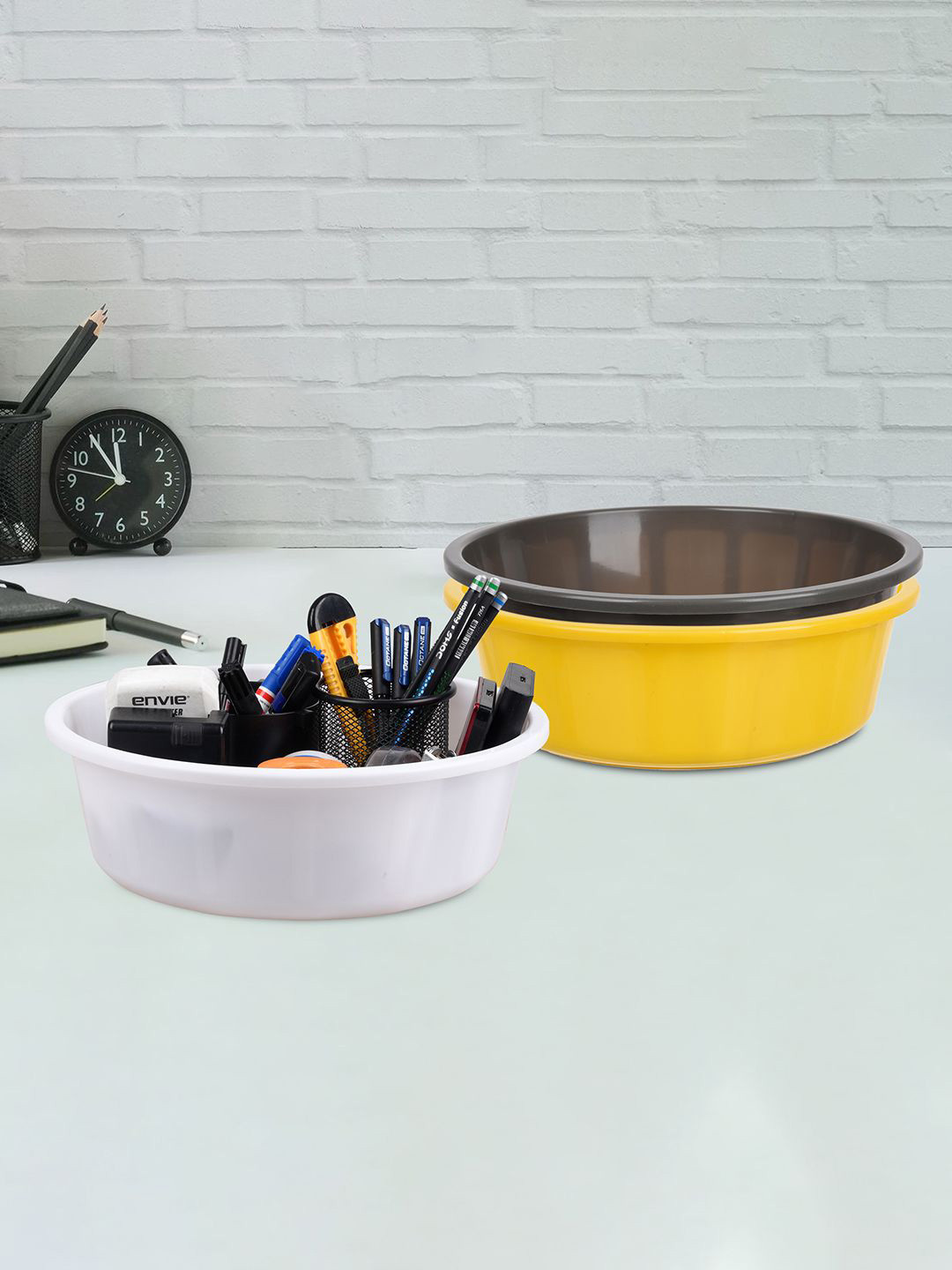 

Kuber Industries Yellow & Grey 3 Pieces Regular Desk Organisers