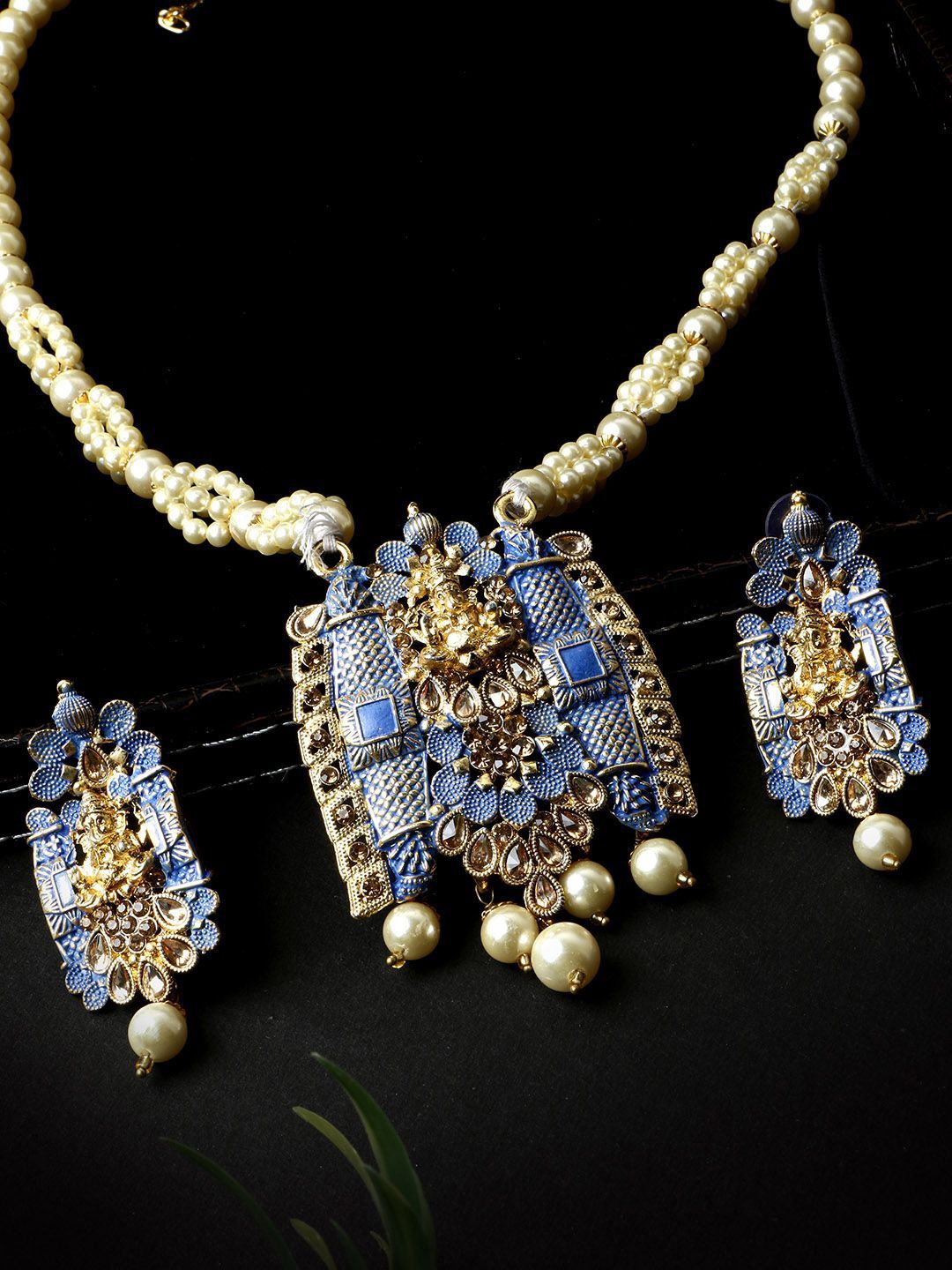 

Anouk Gold-Toned Artificial Stone Studded And Beaded Temple Jewellery Set