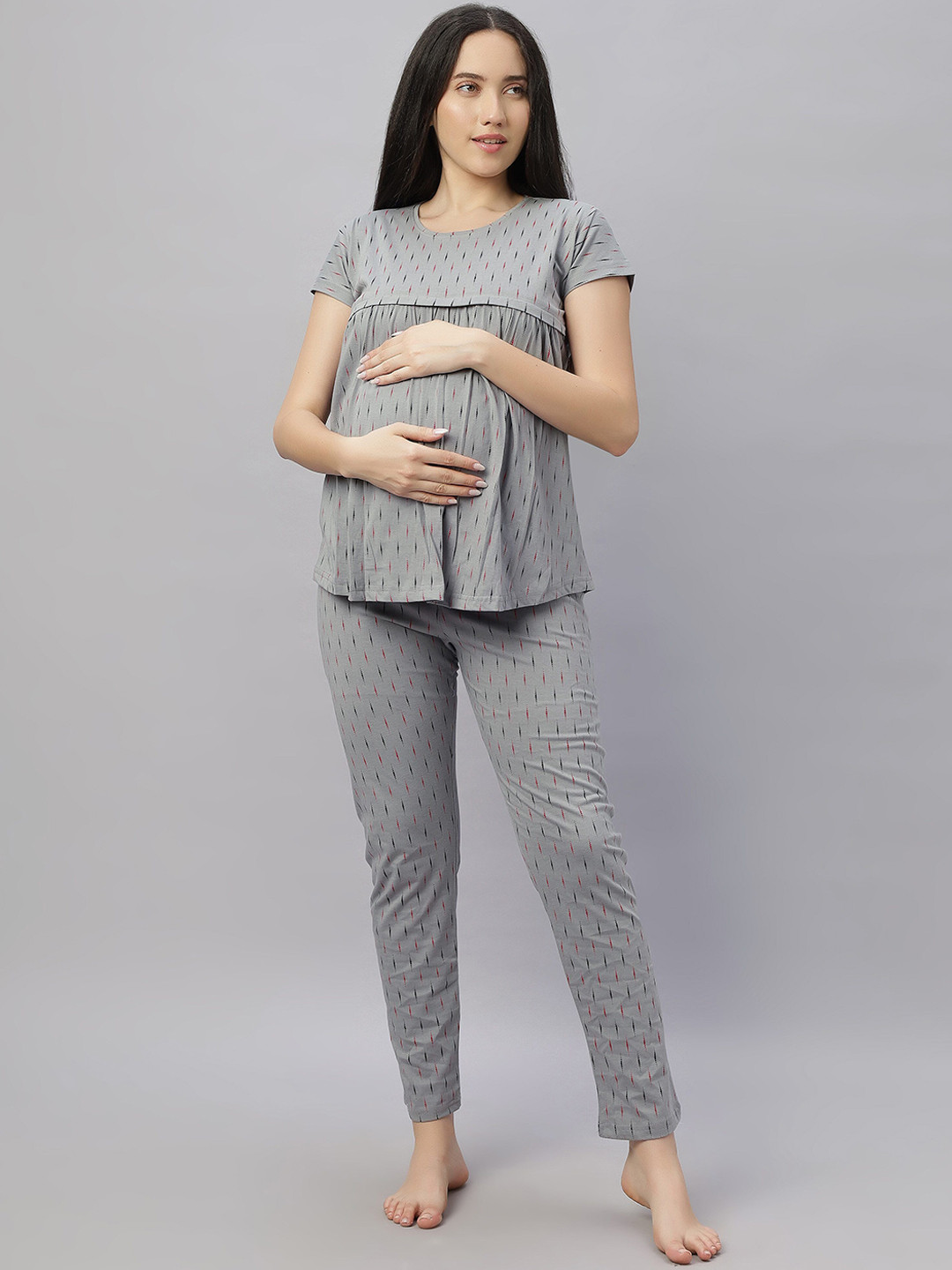 

DZZO Women Printed Night suit, Grey
