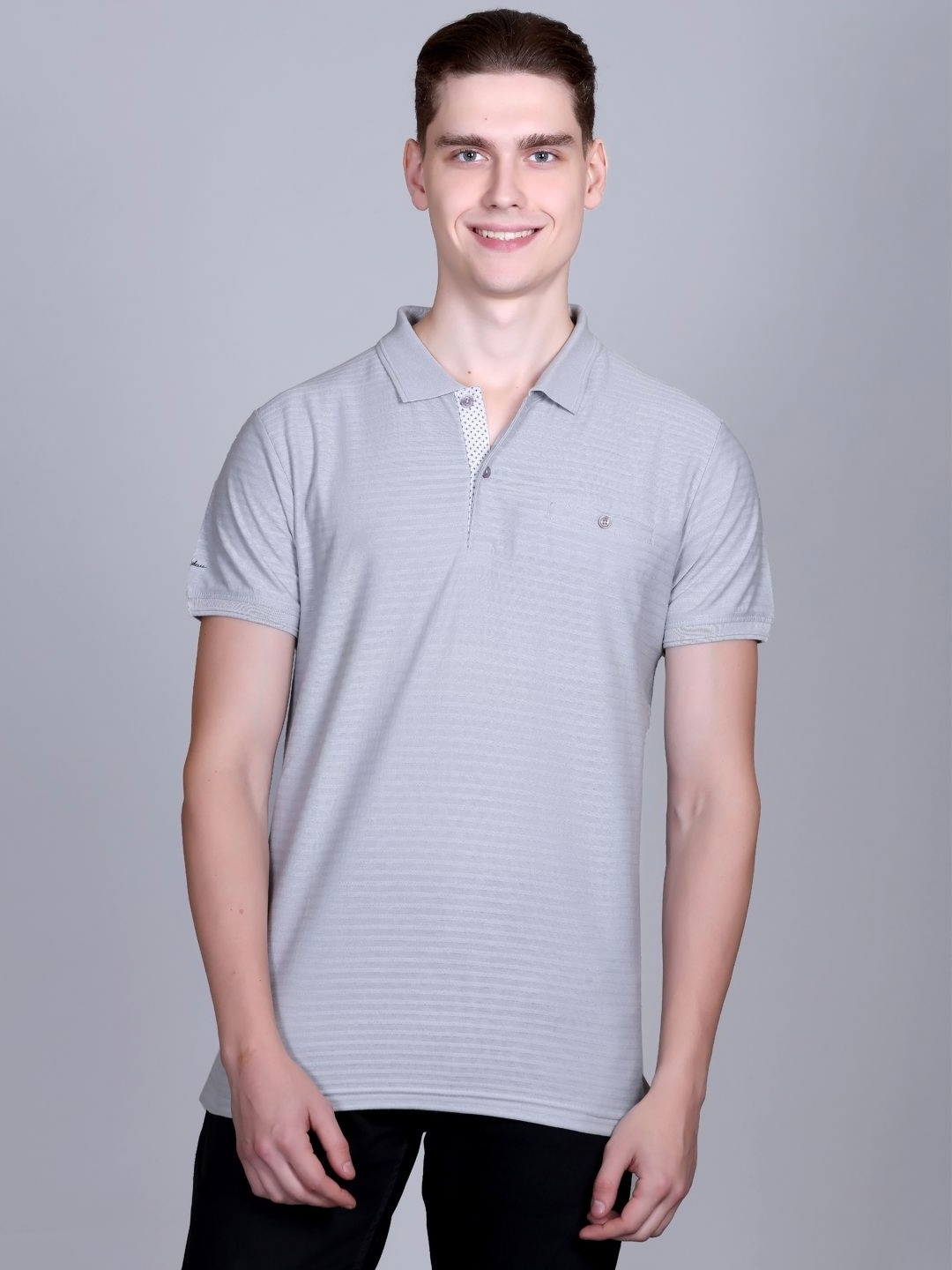 

CONFIDENCE Men Self Design Polo Collar Cotton T-shirt, Grey