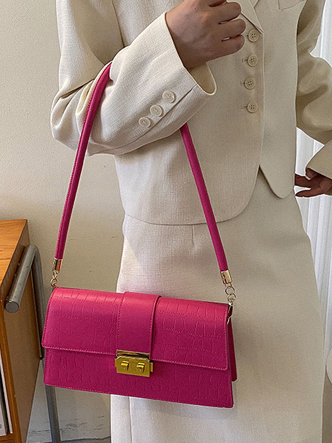 

LULU & SKY PU Oversized Structured Handheld Bag, Rose