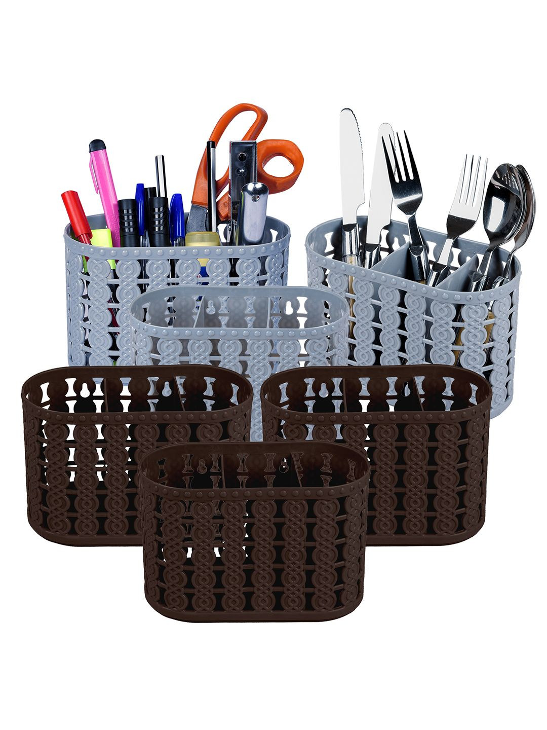 

Kuber Industries Grey Pack of 6 Self Design Stationery Organizer With 3 Compartments