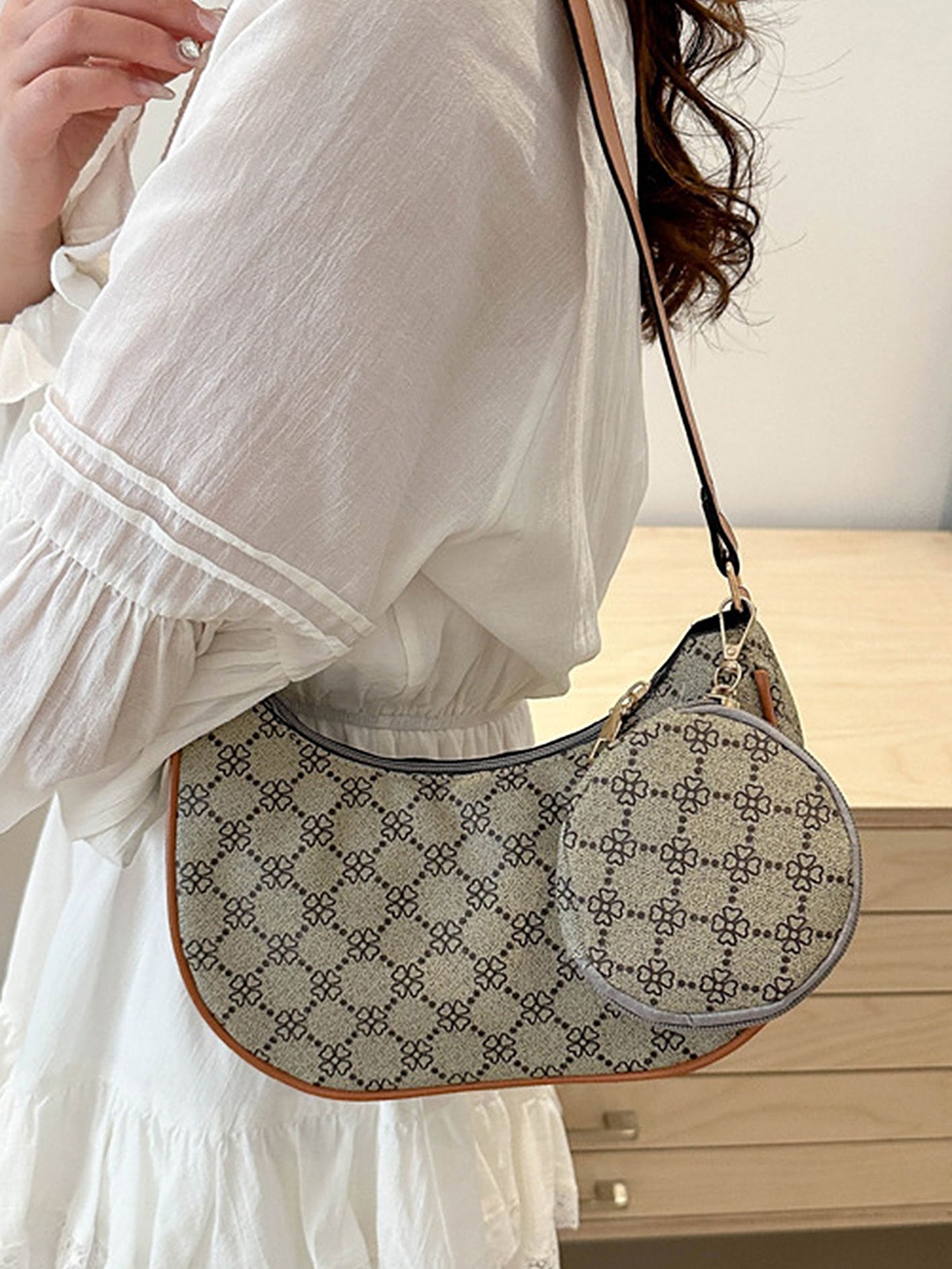 

LULU & SKY Textured PU Structured Hobo Bag, Khaki