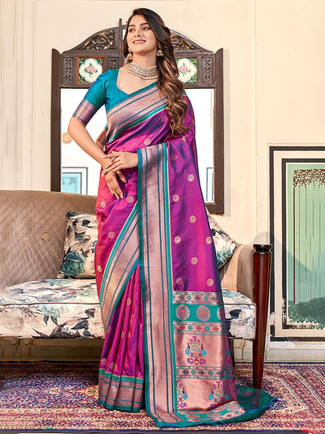 

DEVATITHI Purple Soft Paithani Silk Saree