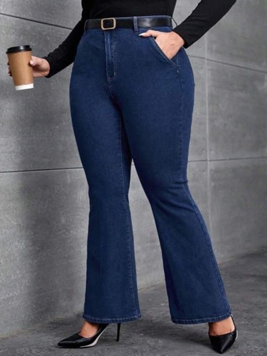 

Next One Women Plus Size Smart Bootcut High-Rise Stretchable Jeans, Navy blue