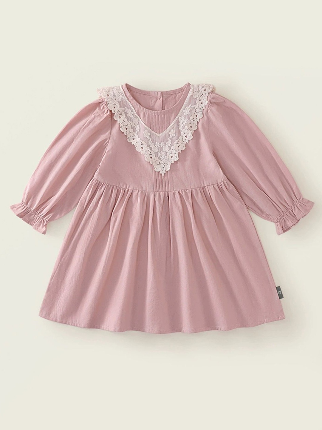 

LULU & SKY Girls Puff Sleeves Cotton Fit and Flare Dress, Pink