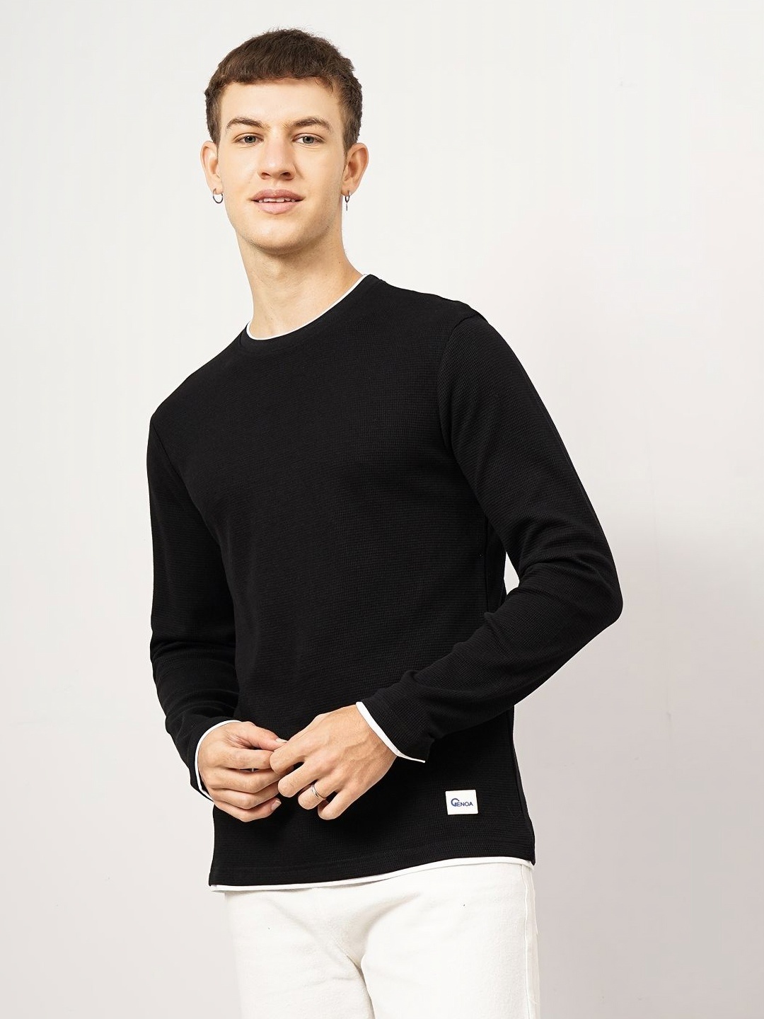 

Genoa Men Solid Round Neck Cotton T-shirt, Black
