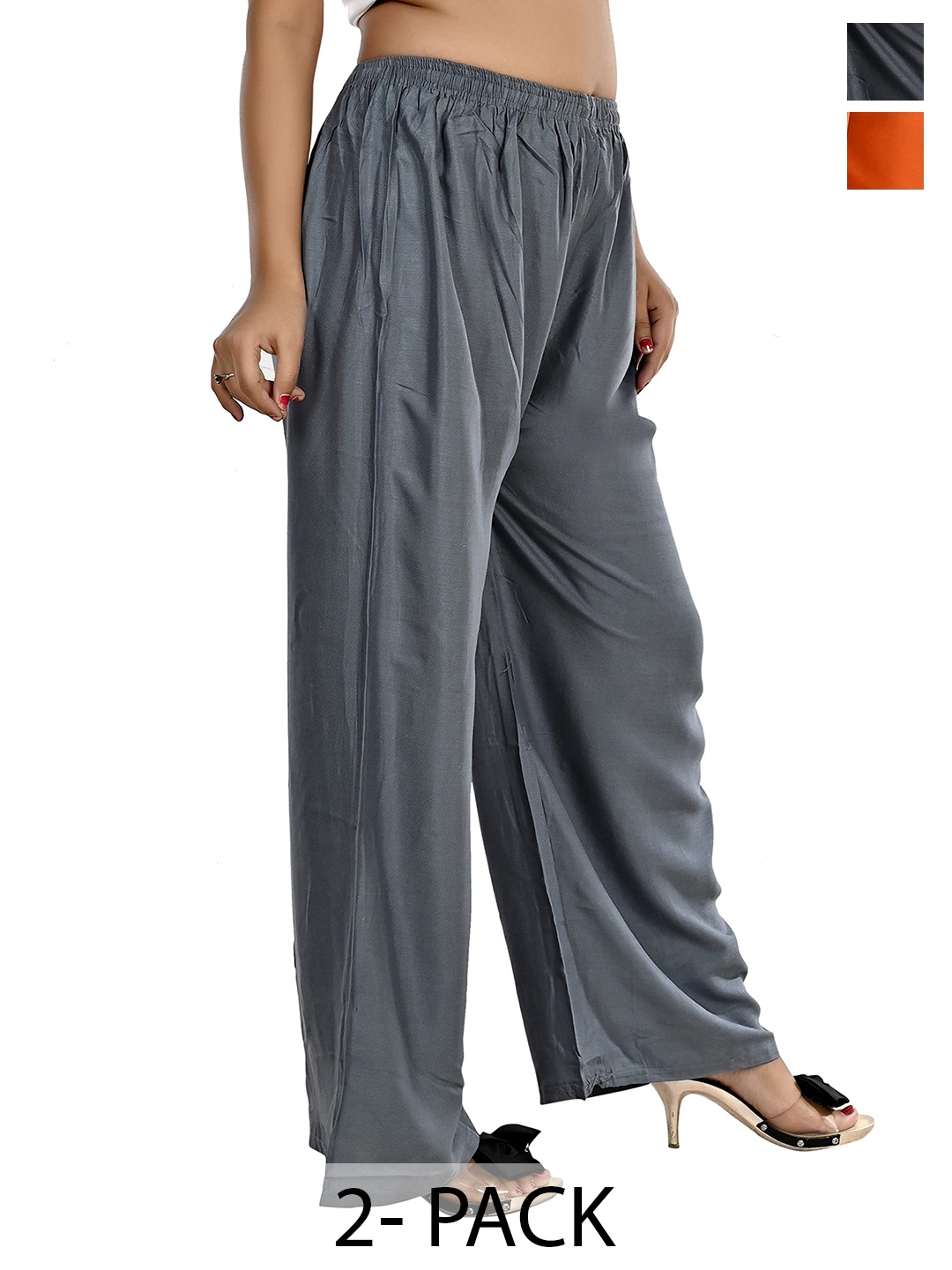 

NarNari Women Pack Of 2 Mid Rise Flared Palazzos, Grey