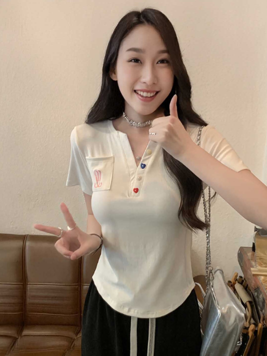 

StyleCast Mandarin Collar Top, White