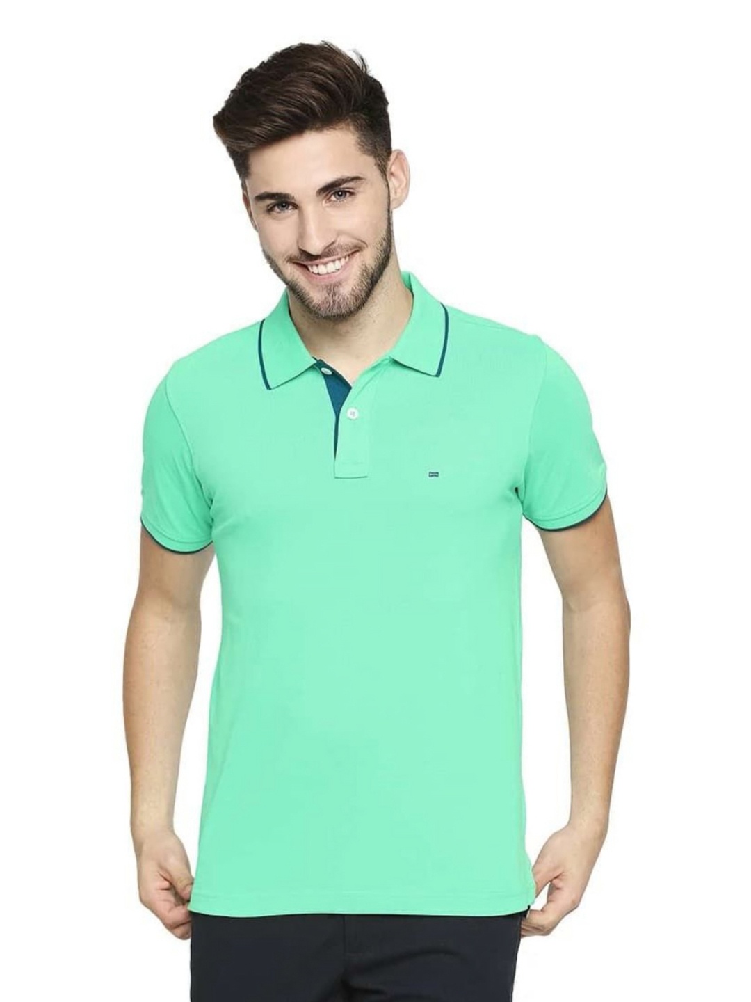 

Basics Men Solid Polo Collar Cotton Muscle Fit T-shirt, Sea green