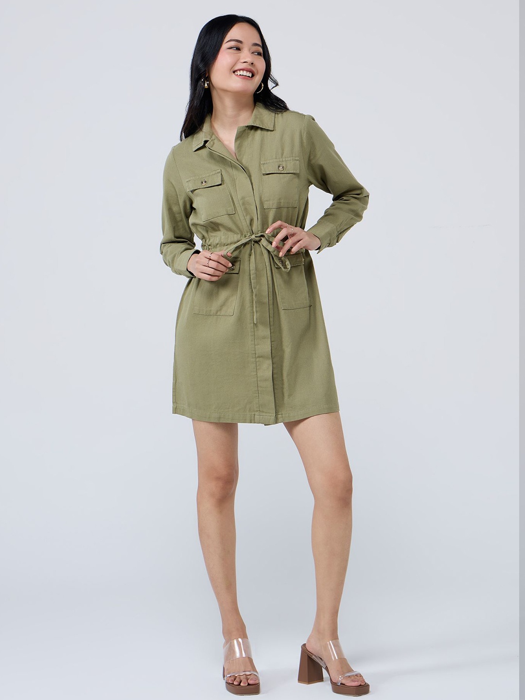 

20Dresses Women Cotton Utility Shirt Mini Dress, Olive
