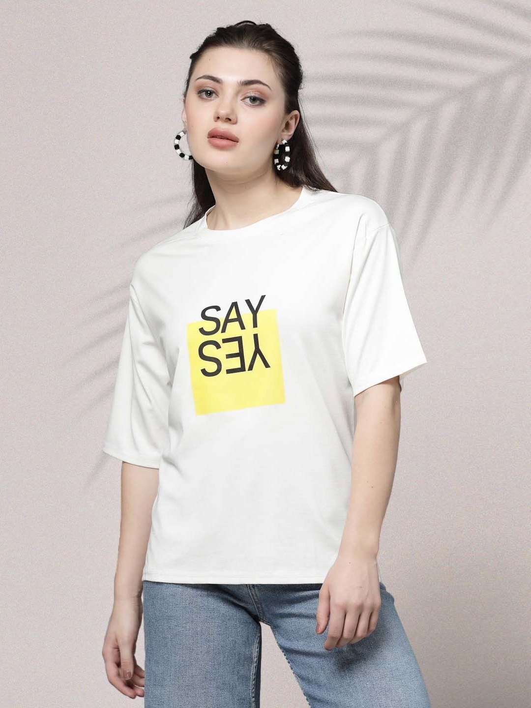 

Moda Rapido Women Typography Printed Round Neck Regular Fit T-shirt, White