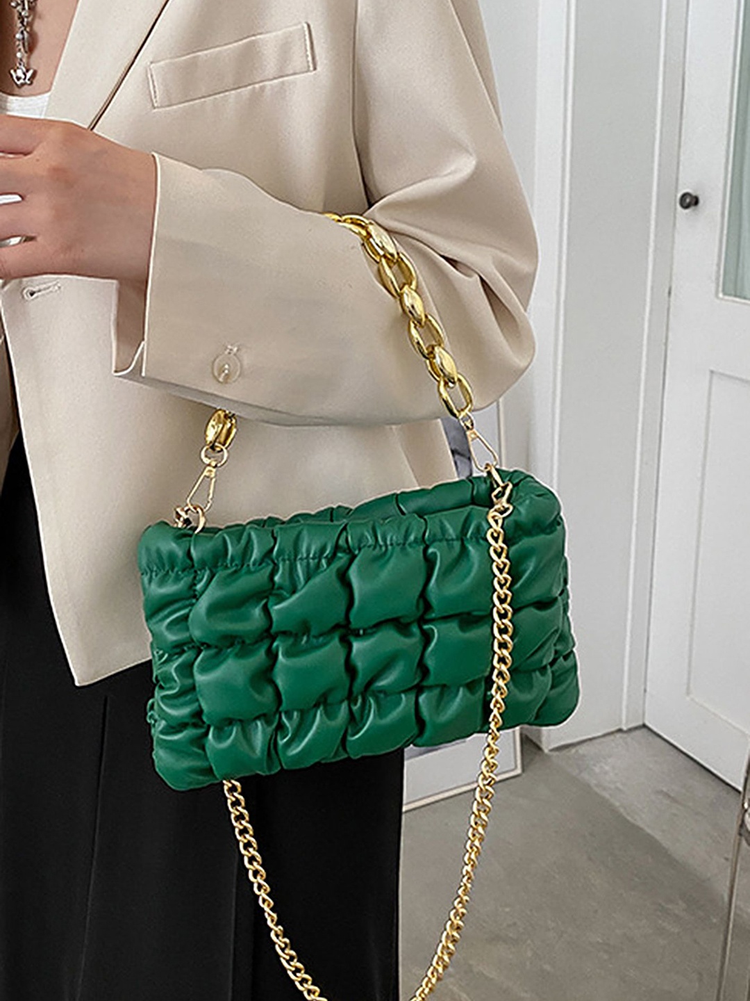

LULU & SKY PU Structured Sling Bag, Green