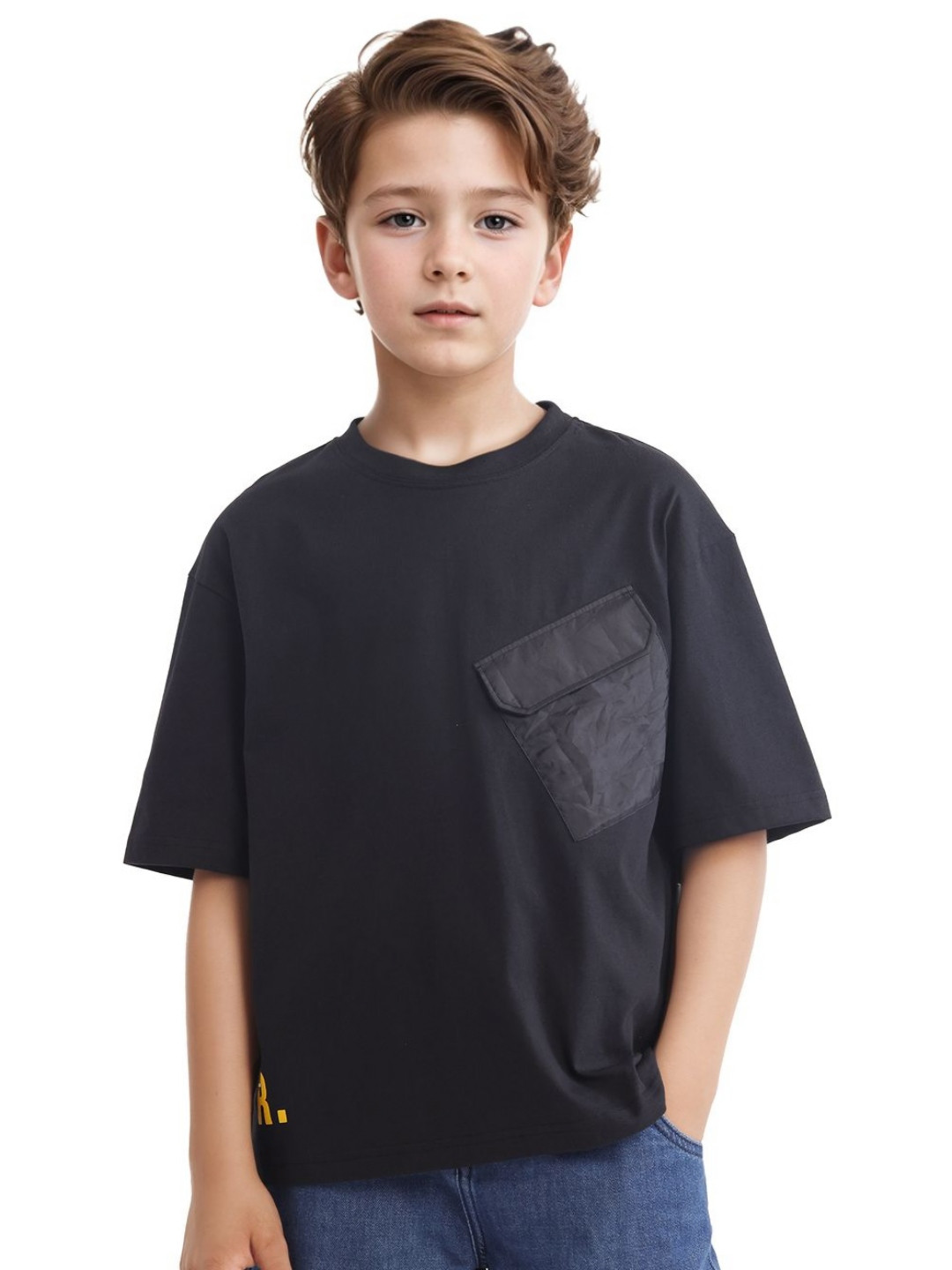 

RARE ONES Boys Typography Printed Round Neck Cotton Oversized T-shirt, Black