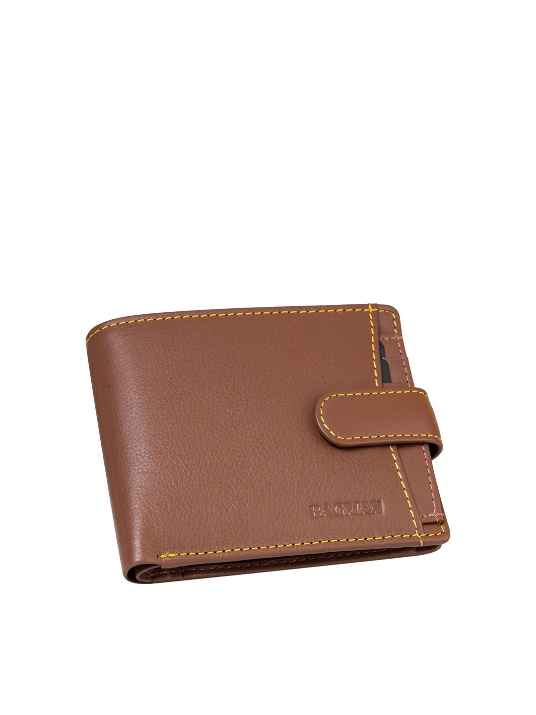 

BAGMAN Men Leather Two Fold Wallet, Tan