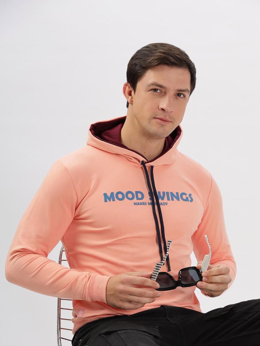 

COLOR HUNT Men Hooded Sweatshirt, Peach