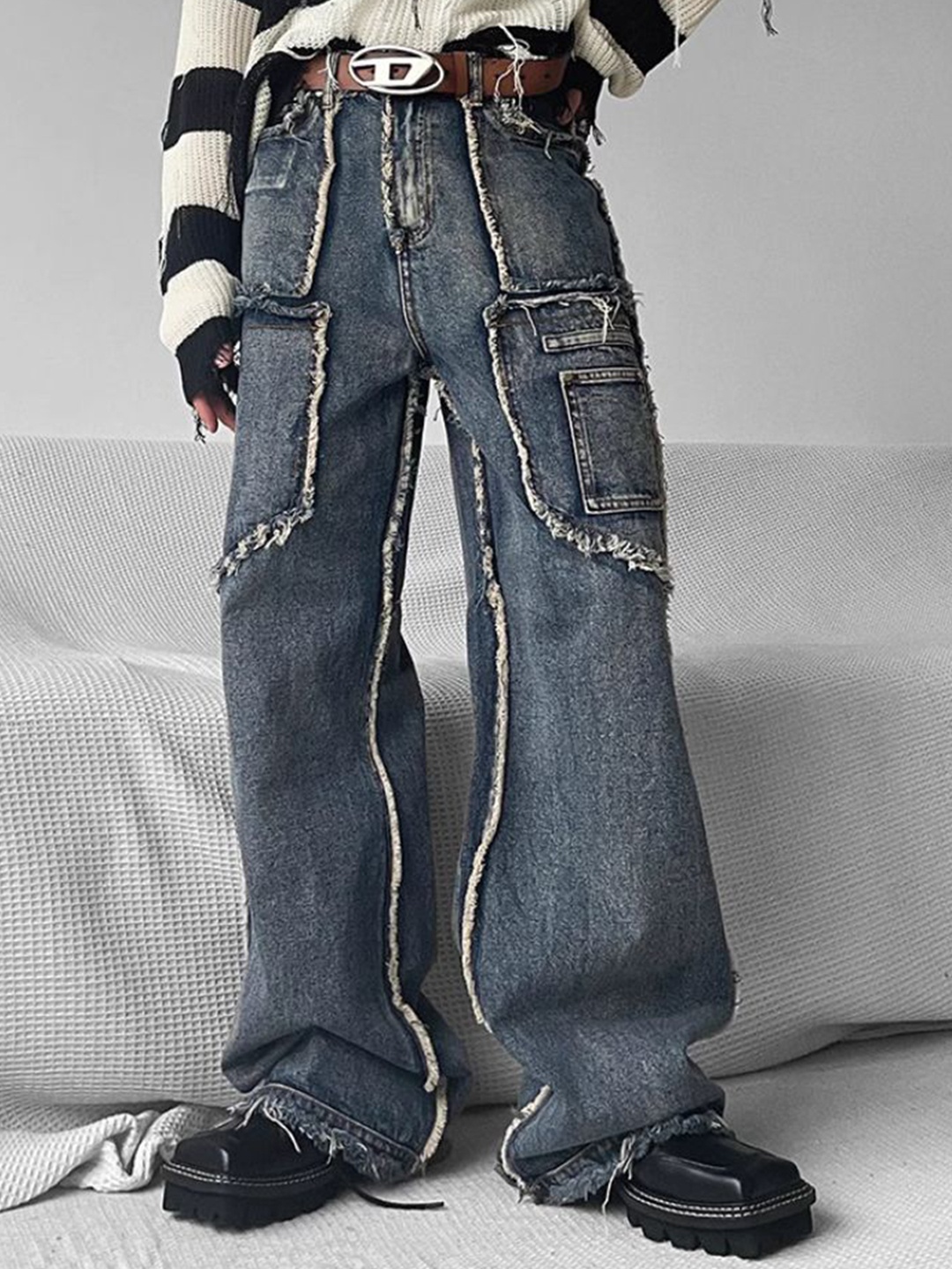 

StyleCast Men Cotton Baggy Low Distress Light Fade Jeans, Blue
