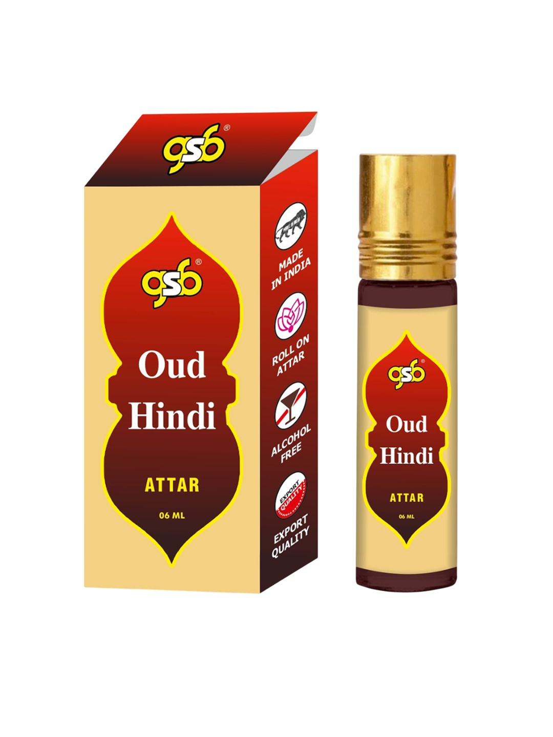 

GSB Oud Hindi Natural And Alcohol Free Roll On Attar - 6 ml, Brown