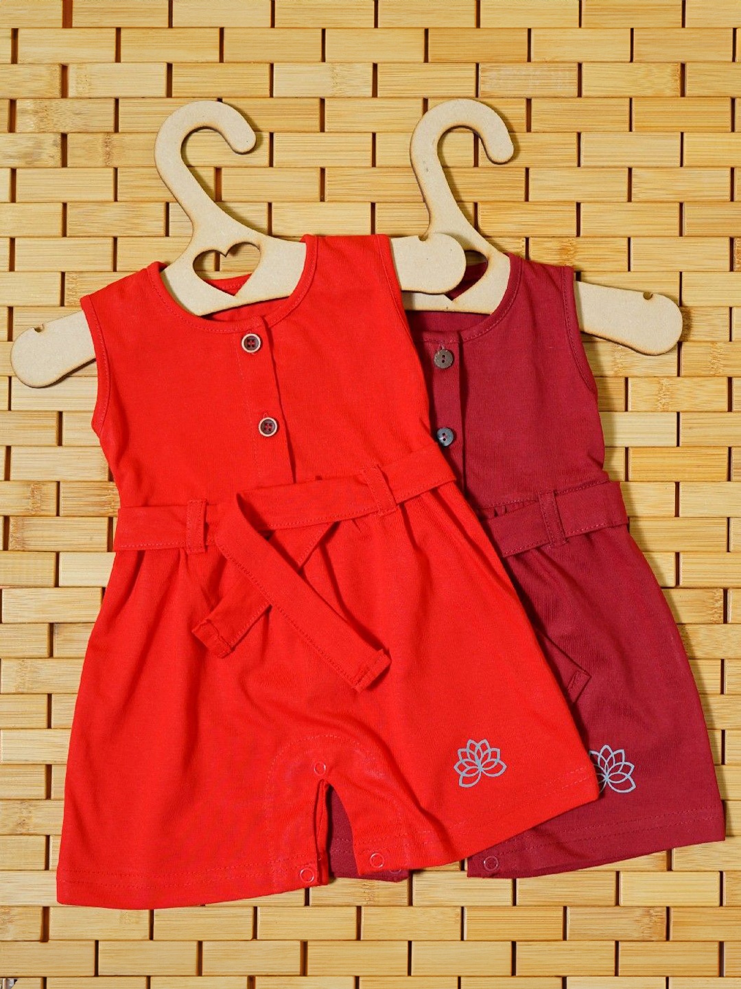 

THE MAPLES FASHION Girls Pack Of 2 Cotton A-Line Dress with Belt, Red