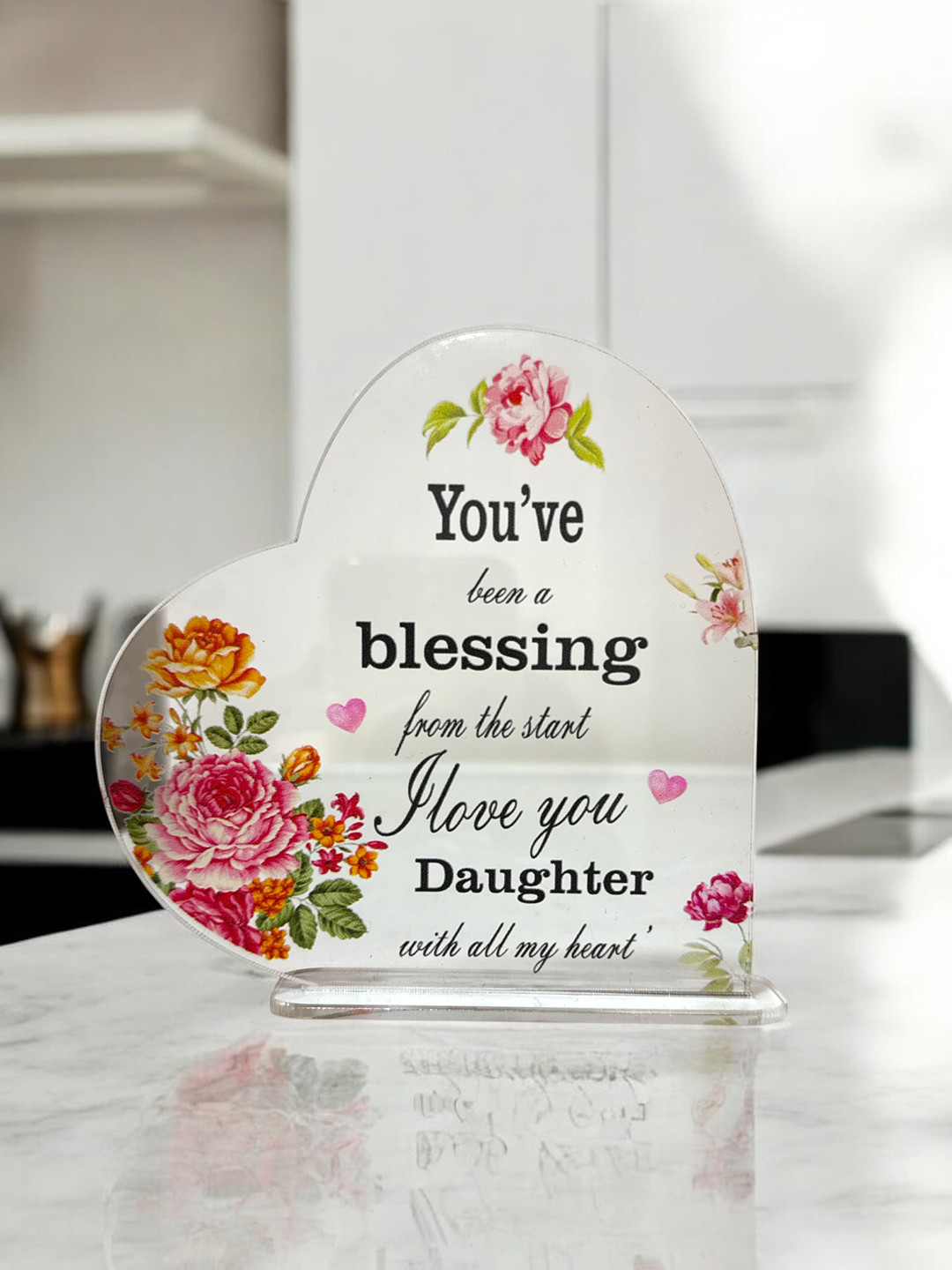 

BS AMOR Transparent Acrylic Floral Printed Curio Showpiece