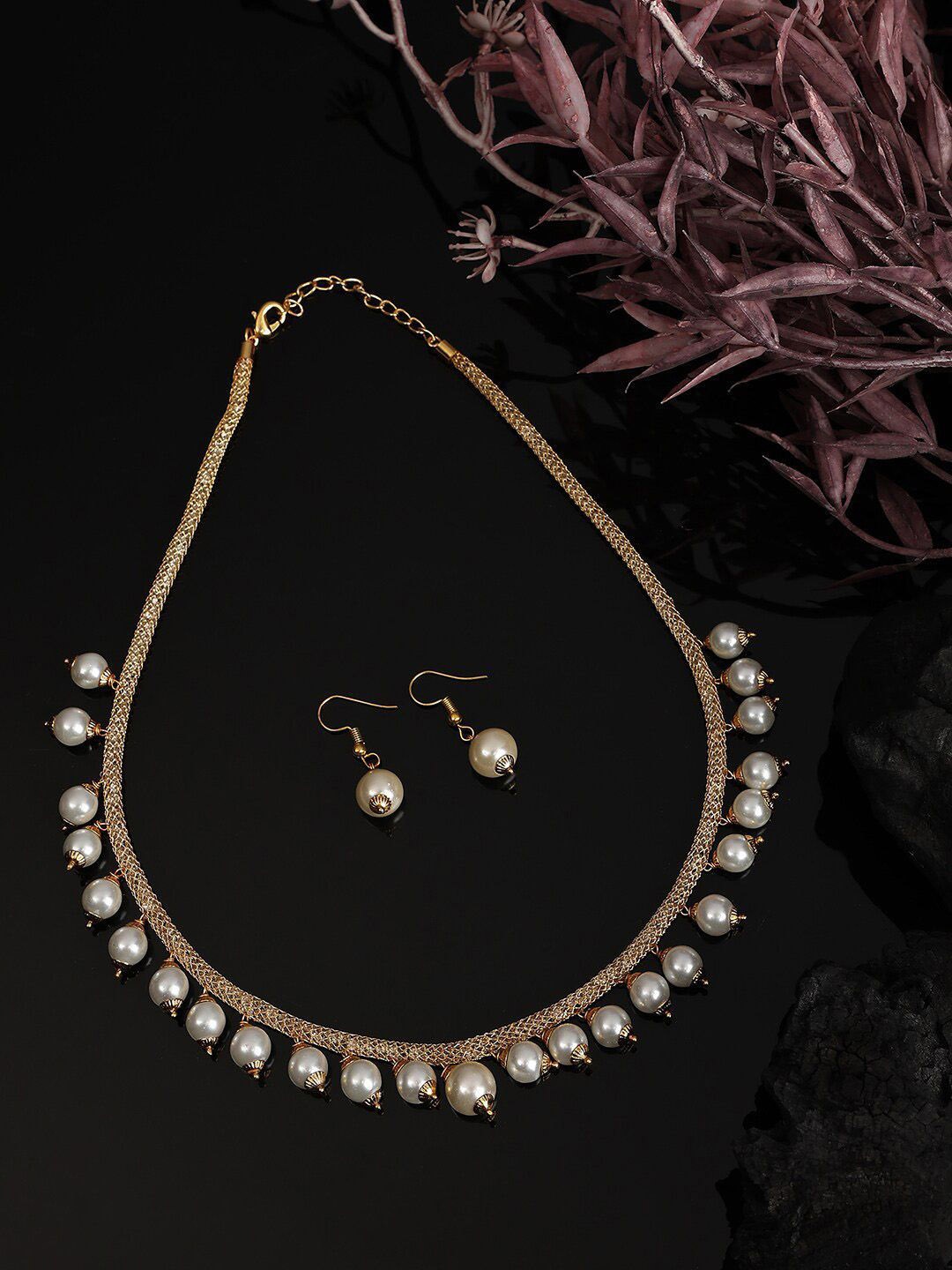 

Anouk White Gold-Plated Artificial Beads Beaded Jewellery Set