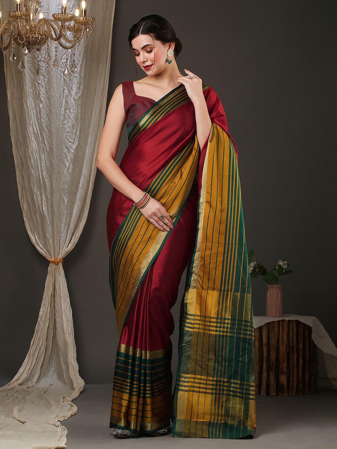 

Mitera Silk Cotton Saree, Maroon