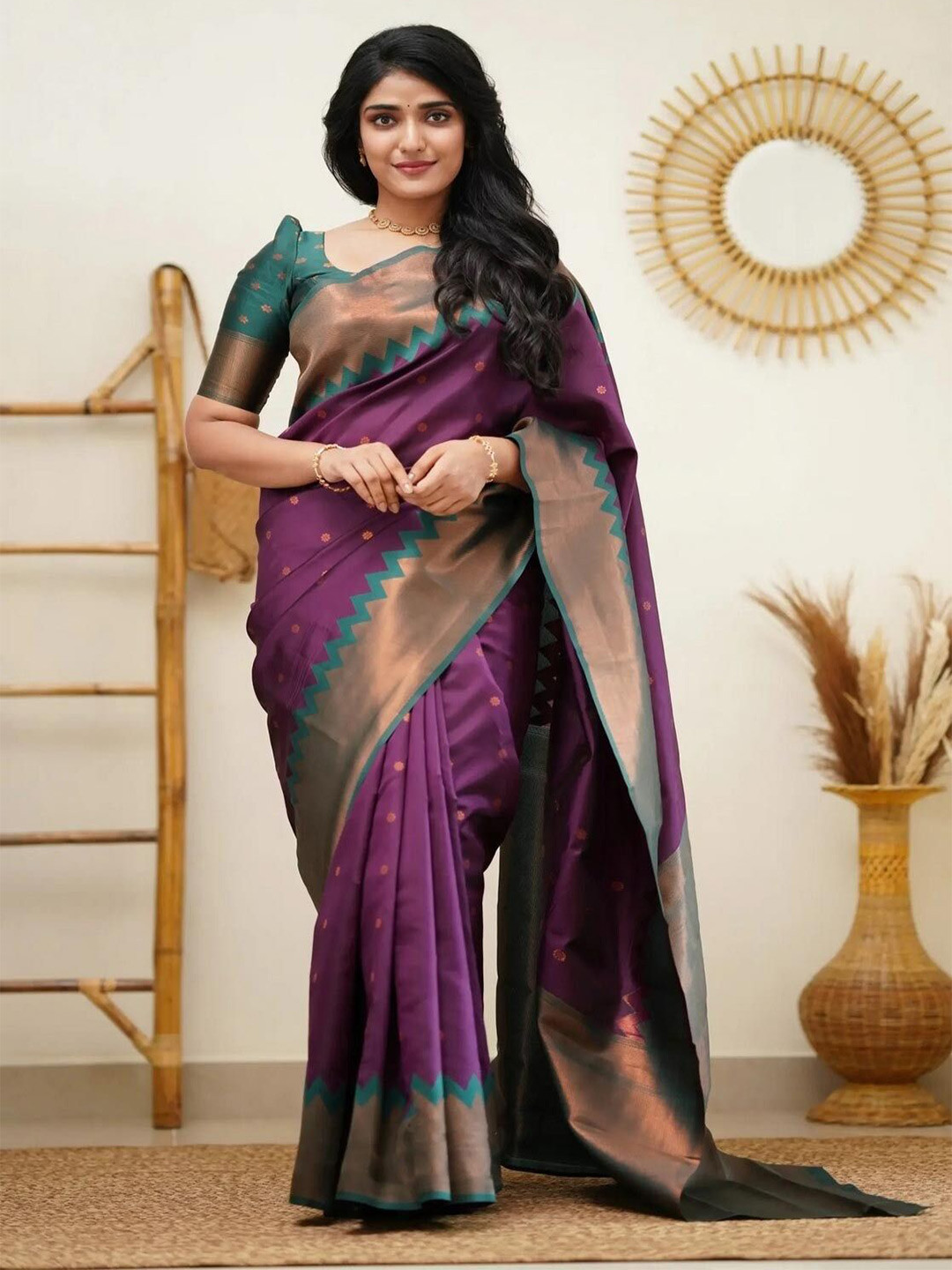 

Aika Woven Design Zari Pure Silk Banarasi Saree, Purple