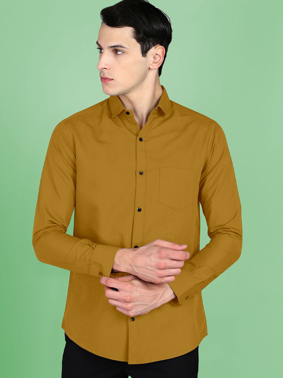 

Fibermill Men Slim Fit Opaque Casual Shirt, Mustard