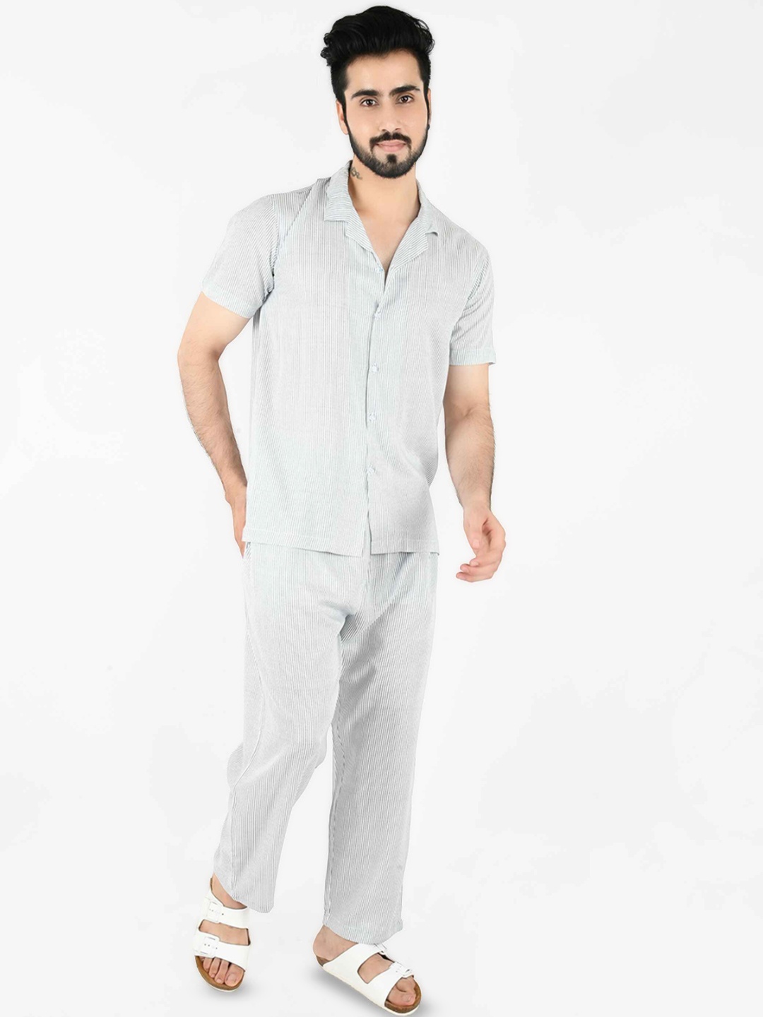 

Blissence Striped Pure Cotton Shirt With Trouser, Blue