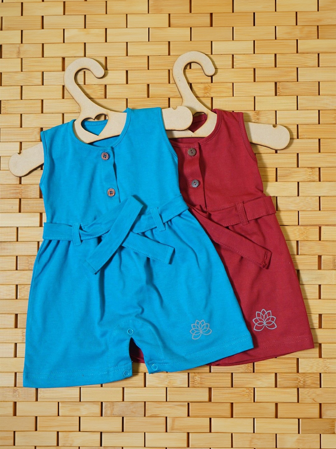 

THE MAPLES FASHION Infant Girls Pack of 2 Hosiery Cotton Knee Length Dress With Belt, Blue