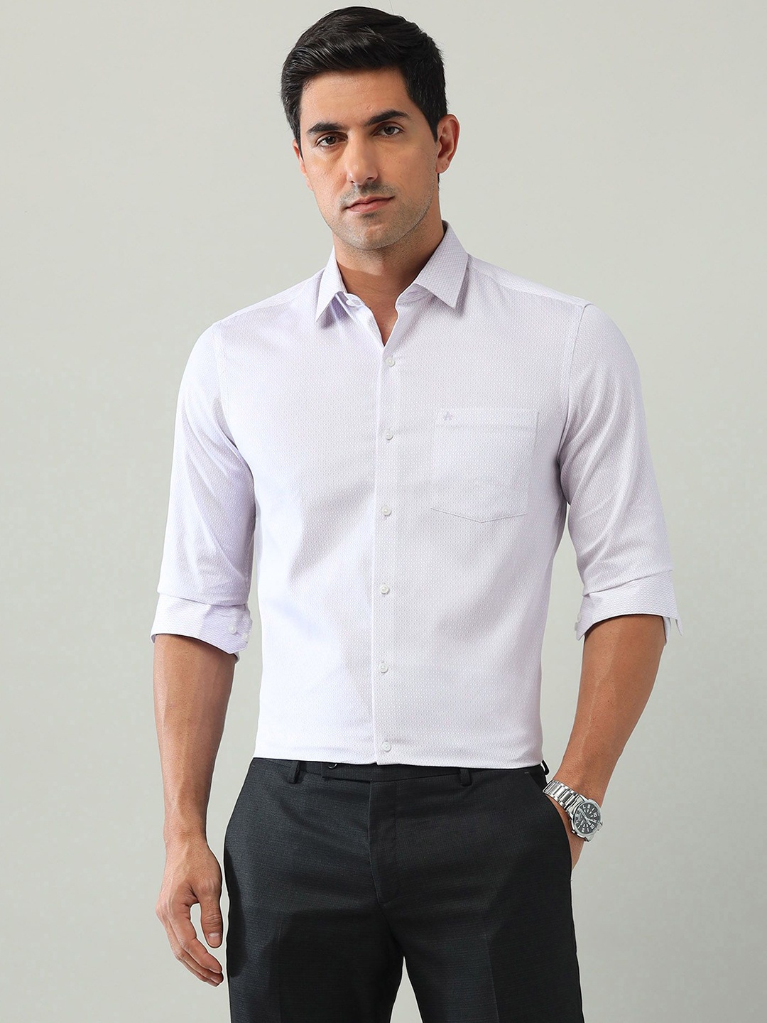 

Arrow Men Slim Fit Spread Collar Textured Cotton Casual Shirt, Purple