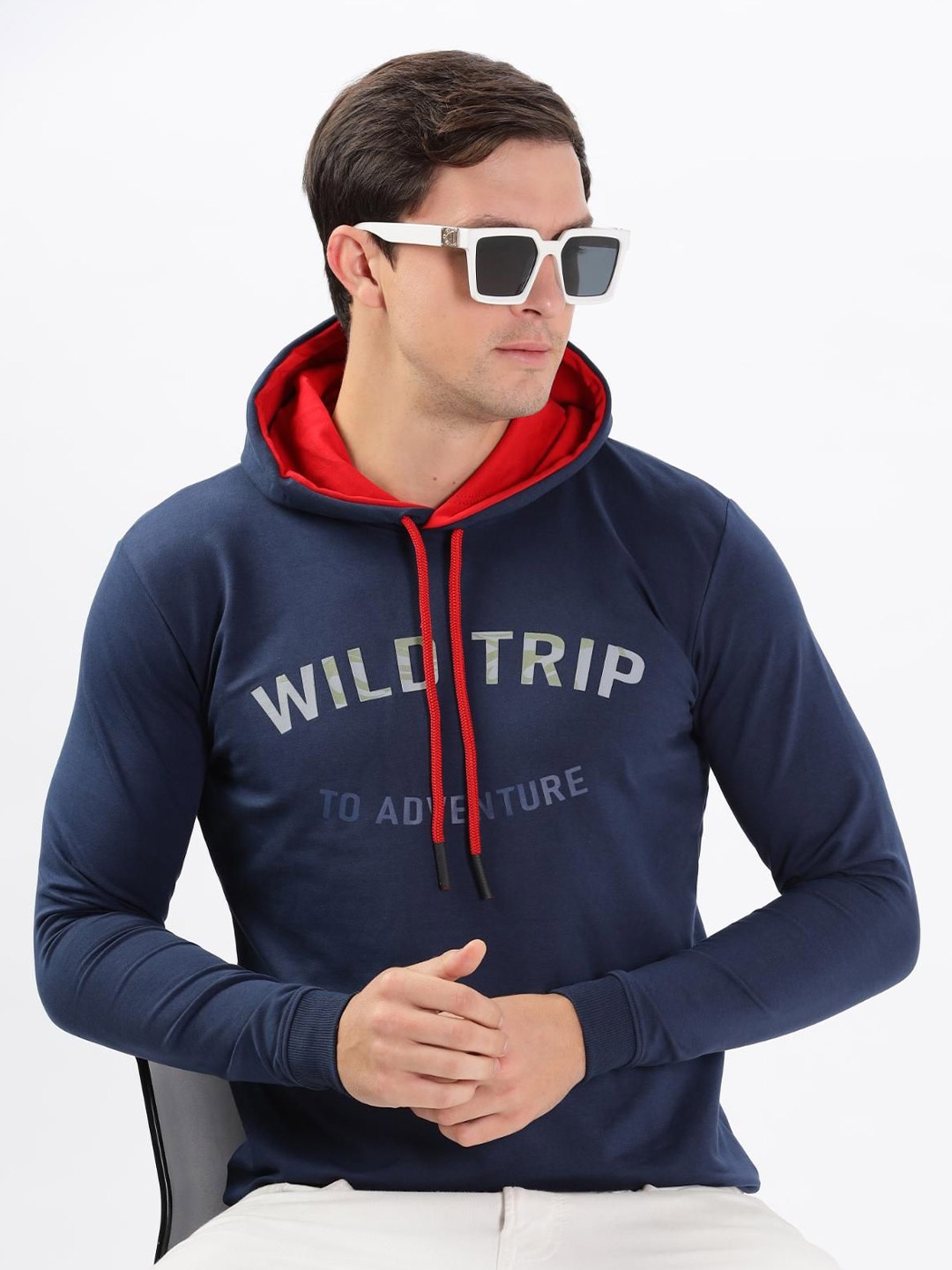 

COLOR HUNT Men Hooded Sweatshirt, Navy blue