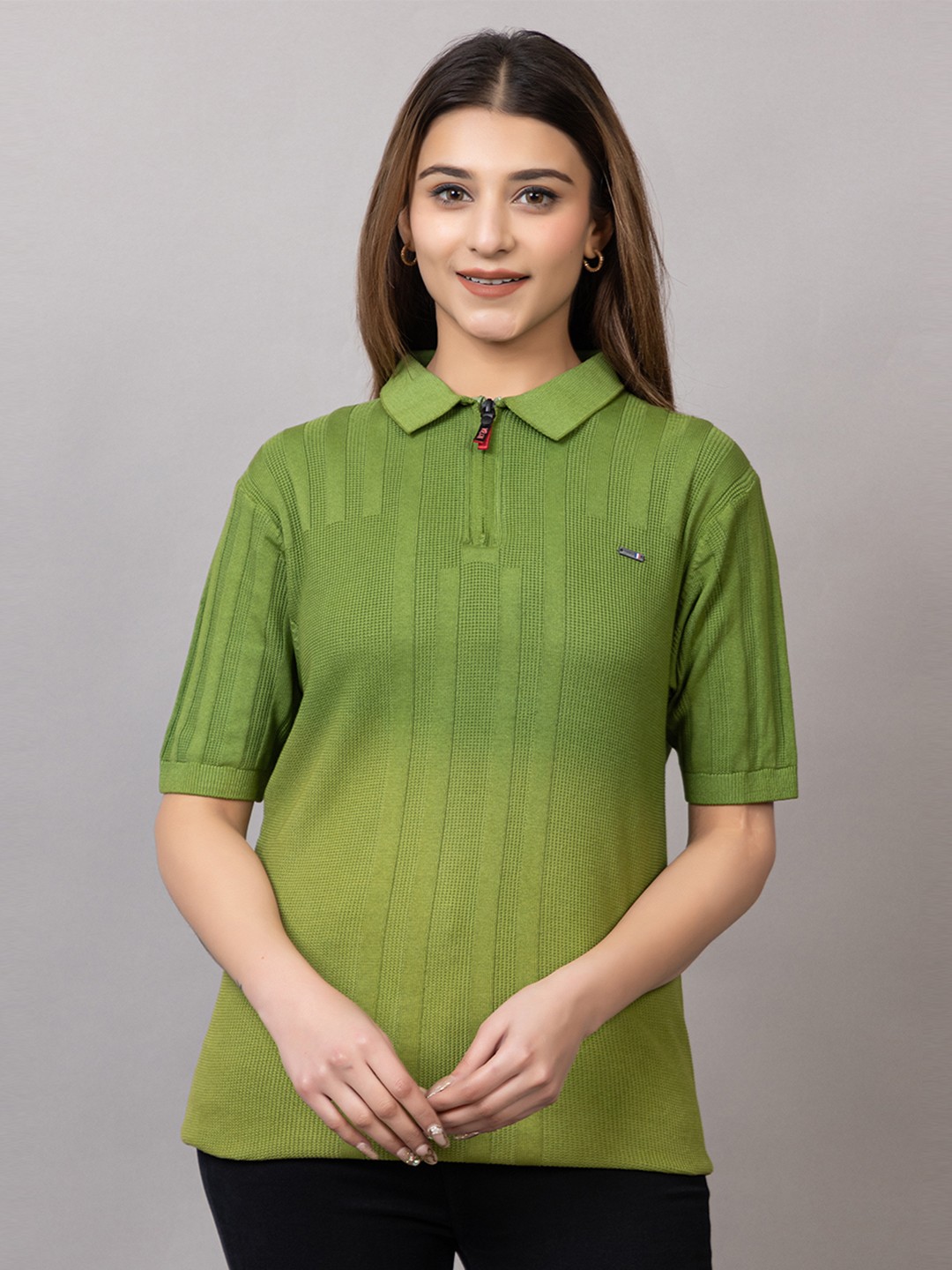 

Wool's Kart Women Dyed Polo Collar T-shirt, Green