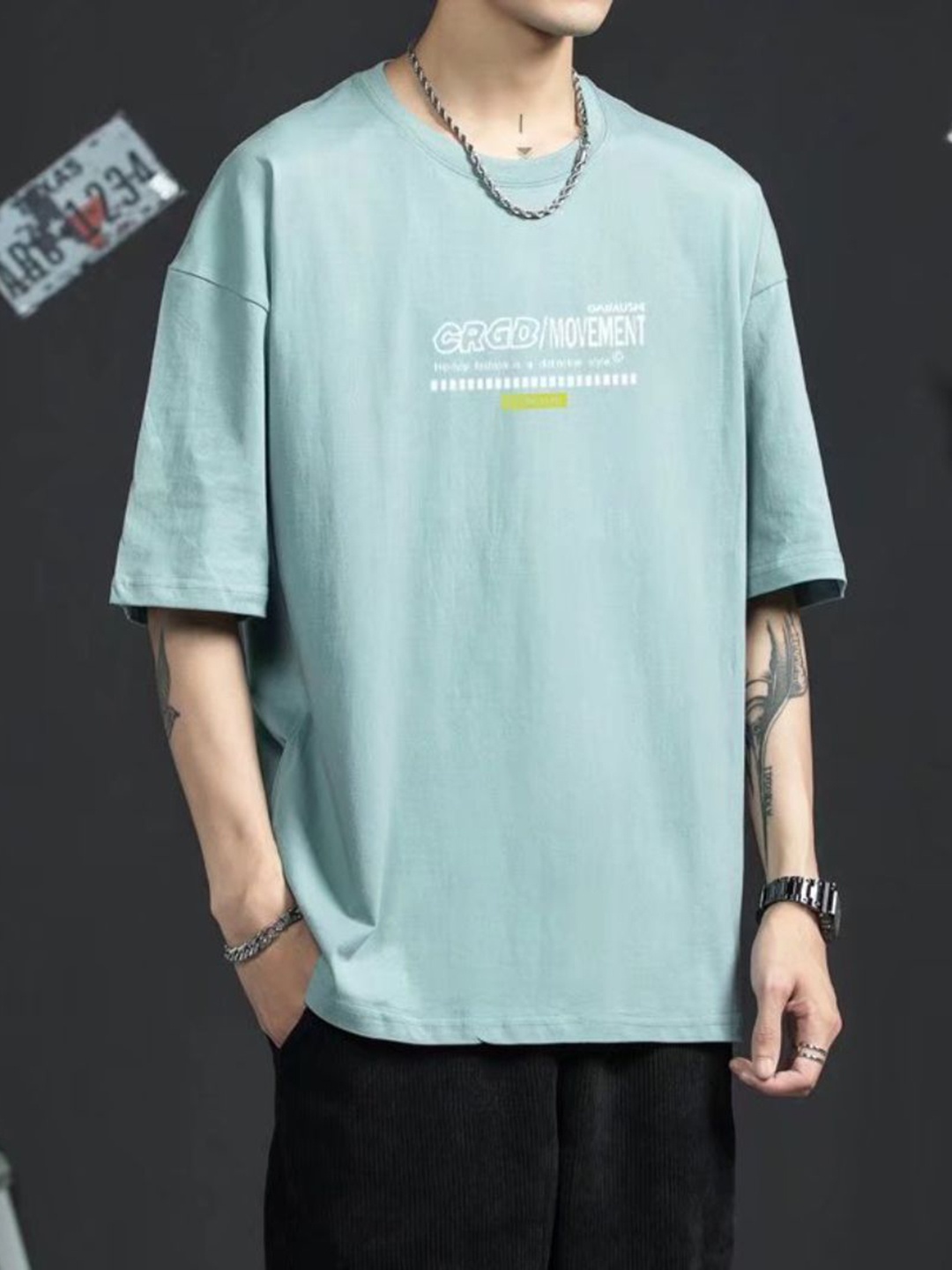 

StyleCast Men Photographic Printed Round Neck Cotton Oversized T-shirt, Sea green