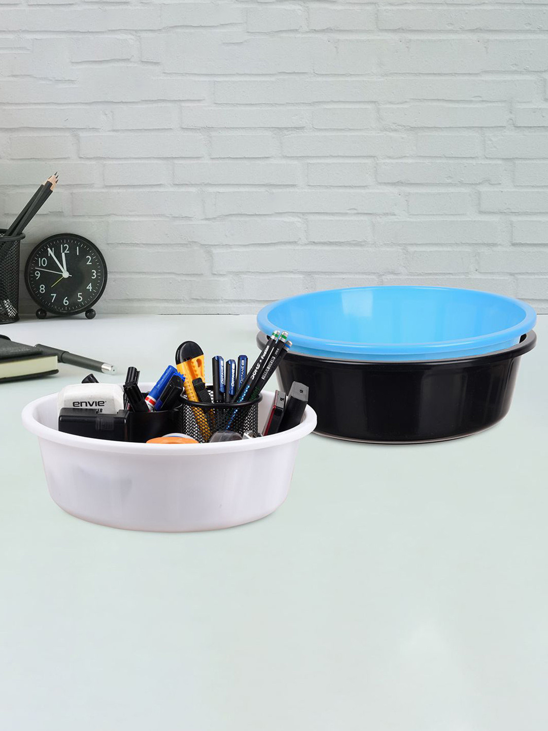 

Kuber Industries Blue and Black 3 Pieces Multipurpose Storage Desk Organisers