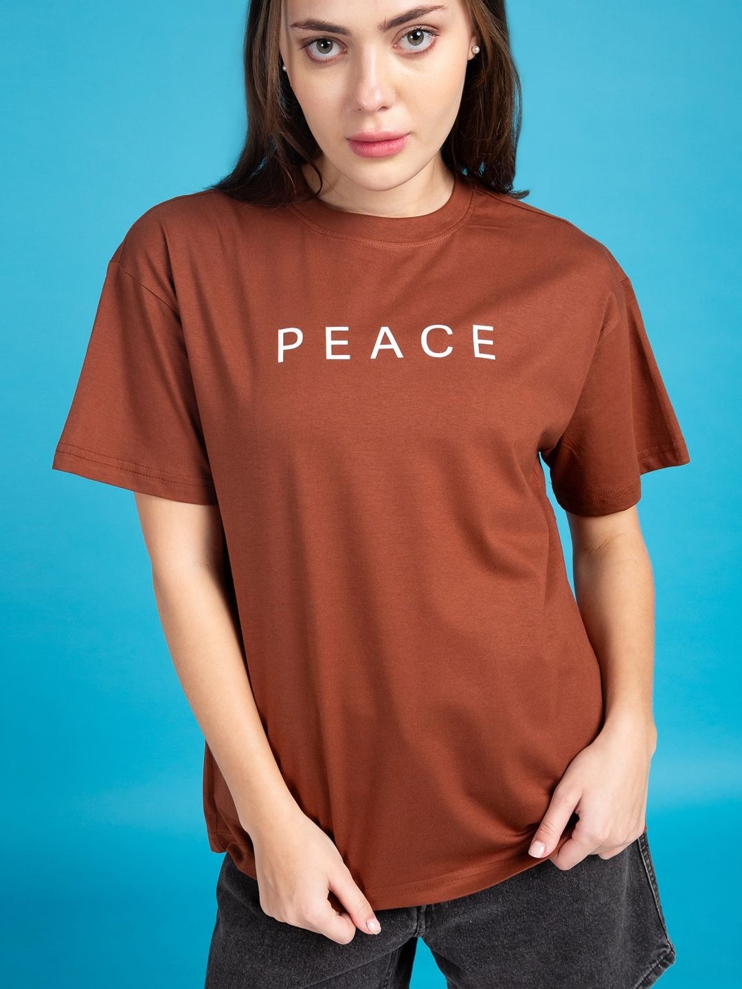 

Mast & Harbour Women Graphic Printed Round Neck Cotton T-shirt, Brown