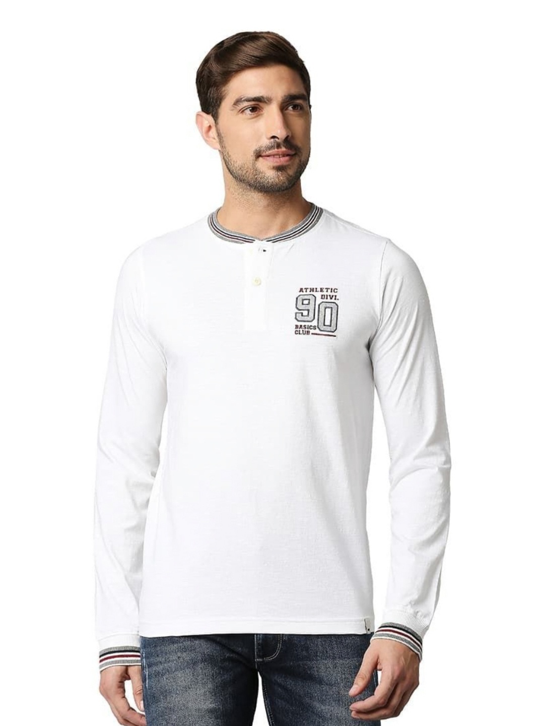 

Basics Men Solid Henley Neck Cotton T-shirt, White